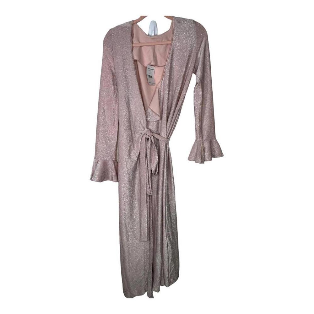 NWT Free People One More Time Lurex Wrap Midi Dress Peach Pink Shimmer Size M - Picture 2 of 10
